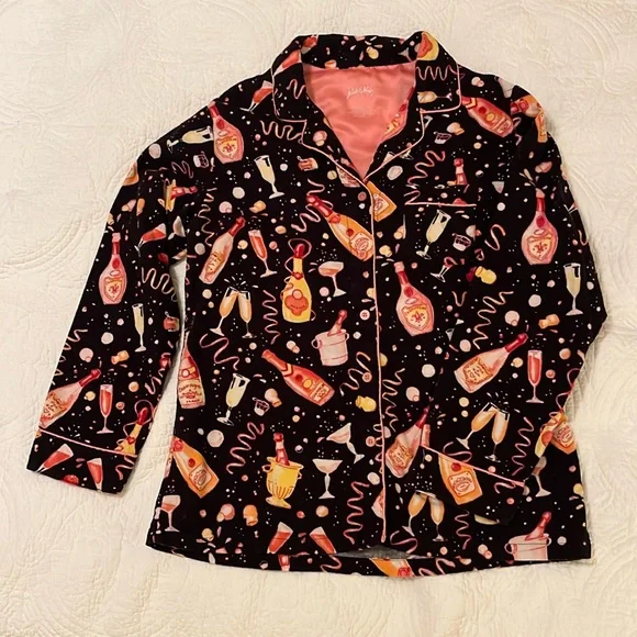 🍾 Nick & Nora 🍾 Champagne Popping pajama sleepwear top - NYE festive! - Picture 1 of 4